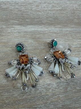 Multistone Drop Earrings - Teal, Amber & White